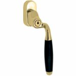 SKG2 Draaikiepgarnituur afsluitbaar Ton ebben/Smal Rechts messing gelakt