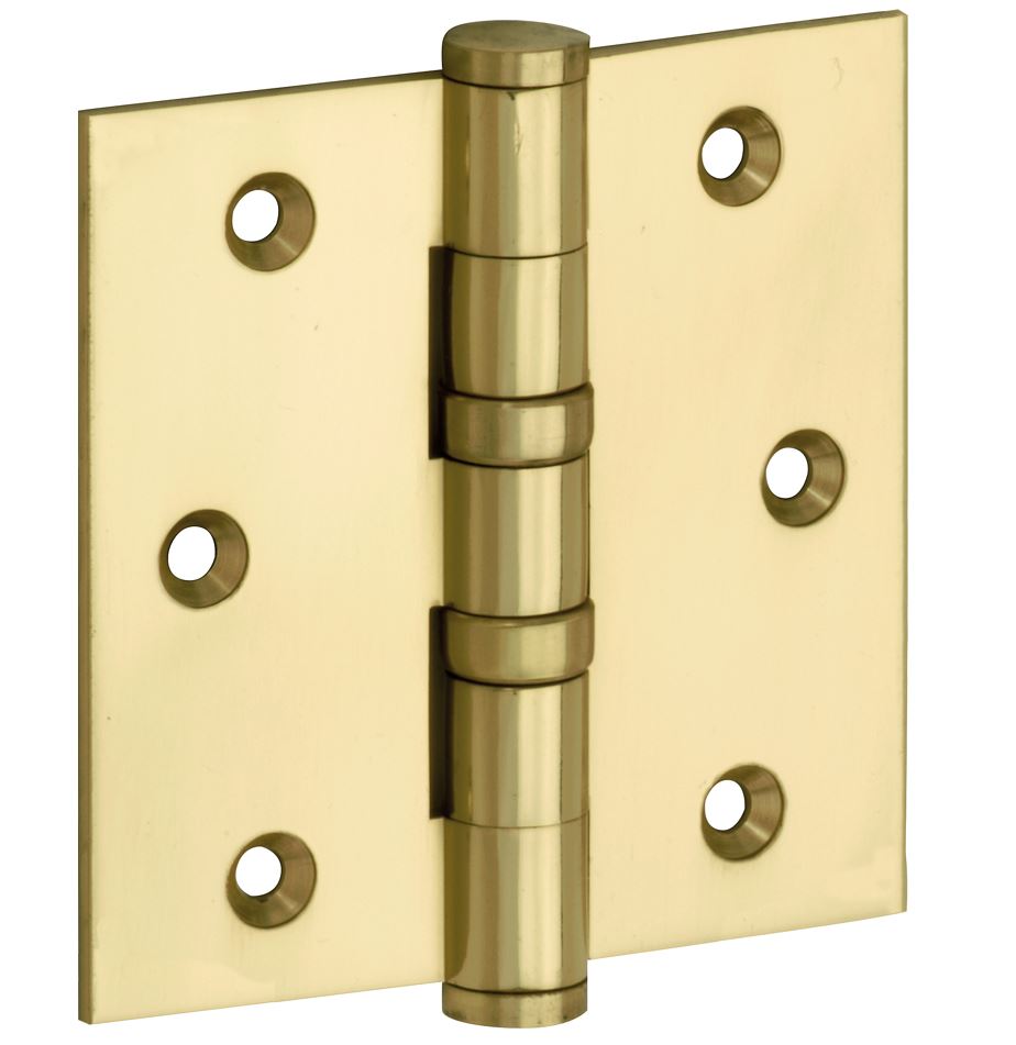 Kogellagerscharnier 89x89 rechte hoek vlak messing gelakt