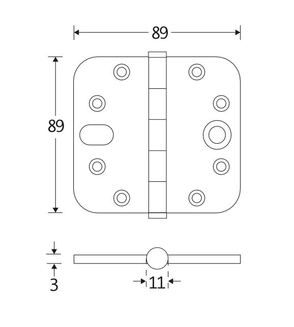 Kogellagerscharnier SKG3 89x89 ronde hoek vlak mat zwart