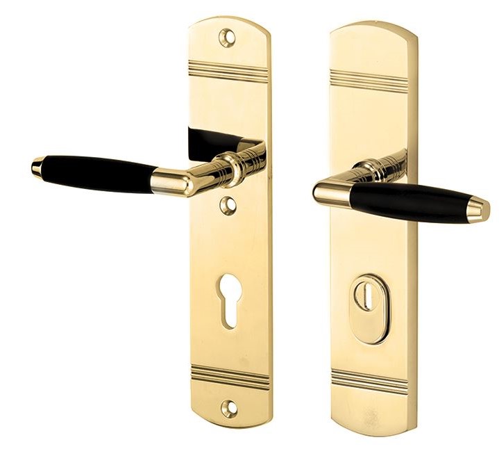 SKG3 PC72 kruk/kruk op schild Ton Links + kerntrekbeveiliging messing ongelakt