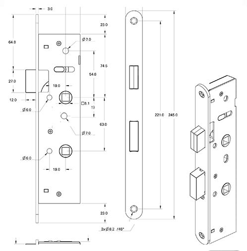 Mauer Magneet Smal Bad/WC Slot 4445 Zwarte Voorplaat