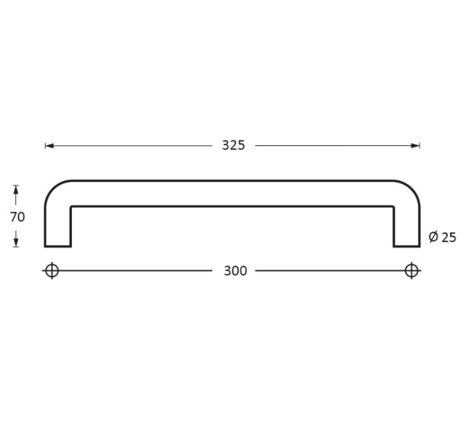 Deurgreep U-vorm 325X70X25mm HoH 300mm rvs mat zwart