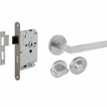 Intersteel deurbeslag set WC-Slot 63/8 mm RVS + Deurkruk hoek 90° RVS + WC-Sluiting