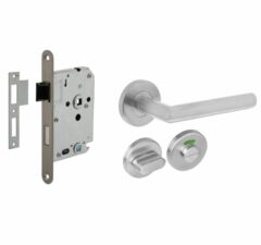 Intersteel deurbeslag set WC-Slot 63/8 mm RVS + Deurkruk hoek 90° RVS + WC-Sluiting