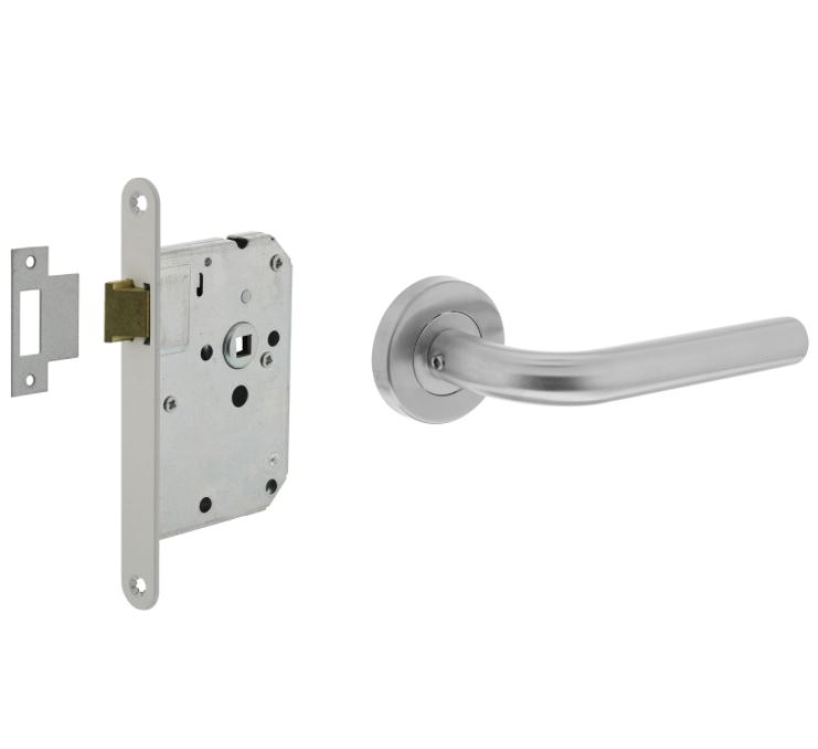 Intersteel deurbeslag set loopslot wit + Deurkruk recht RVS