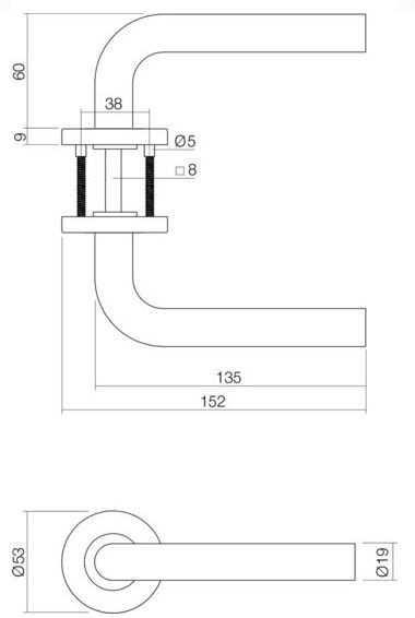 Intersteel deurbeslag set loopslot wit + Deurkruk recht RVS