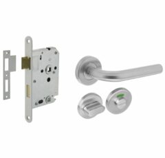 Intersteel deurbeslag set WC-Slot 63/8 mm wit + Deurkruk recht RVS + WC-Sluiting