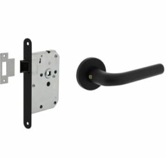 Deurbeslag set loopslot zwart + Deurkruk Eucla met rozet zwart