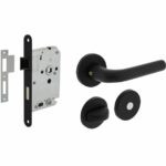 Intersteel deurbeslag set WC-Slot 63/8 mm zwart + deurklink Eucla met rozet zwart + wc-sluiting