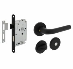 Intersteel deurbeslag set WC-Slot 63/8 mm zwart + deurklink Eucla met rozet zwart + wc-sluiting