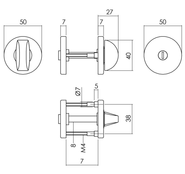 Intersteel deurbeslag set WC-Slot 63/8 mm zwart + deurklink Eucla met rozet zwart + wc-sluiting - Afbeelding 3