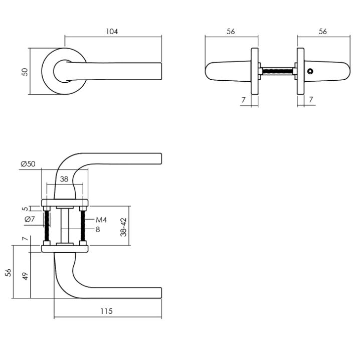 Intersteel deurbeslag set WC-Slot 63/8 mm zwart + deurklink Eucla met rozet zwart + wc-sluiting - Afbeelding 4