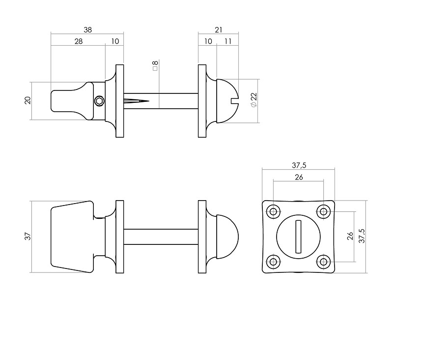 Intersteel wc-sluiting Basic 8mm vierkant nikkel mat - Afbeelding 2