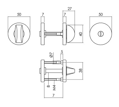 Intersteel wc-sluiting ø50x7mm + 7mm nokken met 8 mm stift zwart - Afbeelding 2