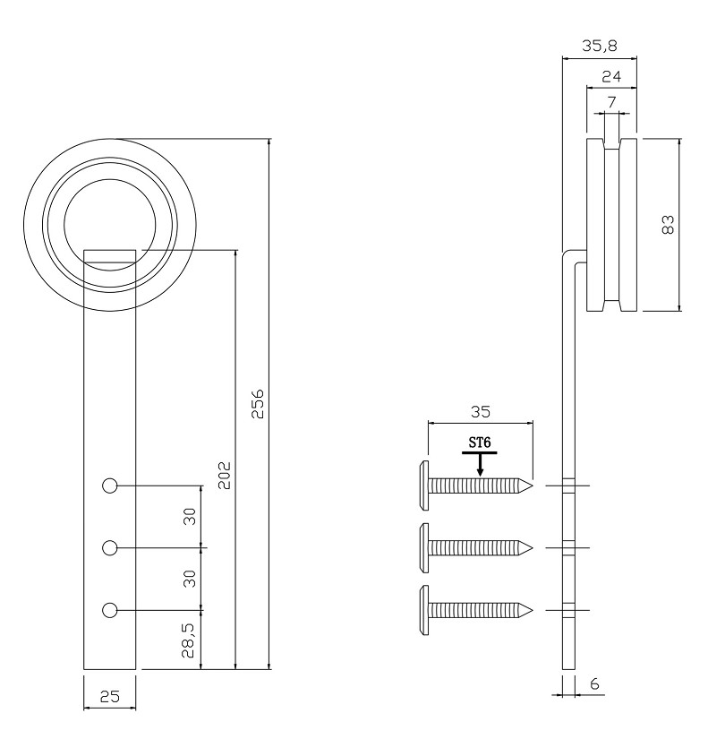 Intersteel set van 2 rollers open wiel tbv schuifdeursysteem incl. bevestiging mat zwart - Afbeelding 2