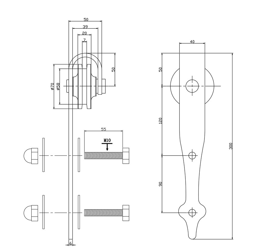Intersteel set van 2 rollers pijlvorm tbv schuifdeursysteem incl. bevestiging mat zwart - Afbeelding 2
