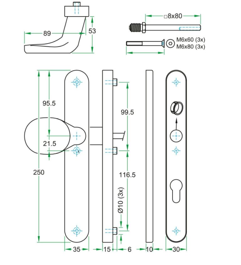 SKG3 knop/kruk schildpaar Blind/PC92 PRIO RVS