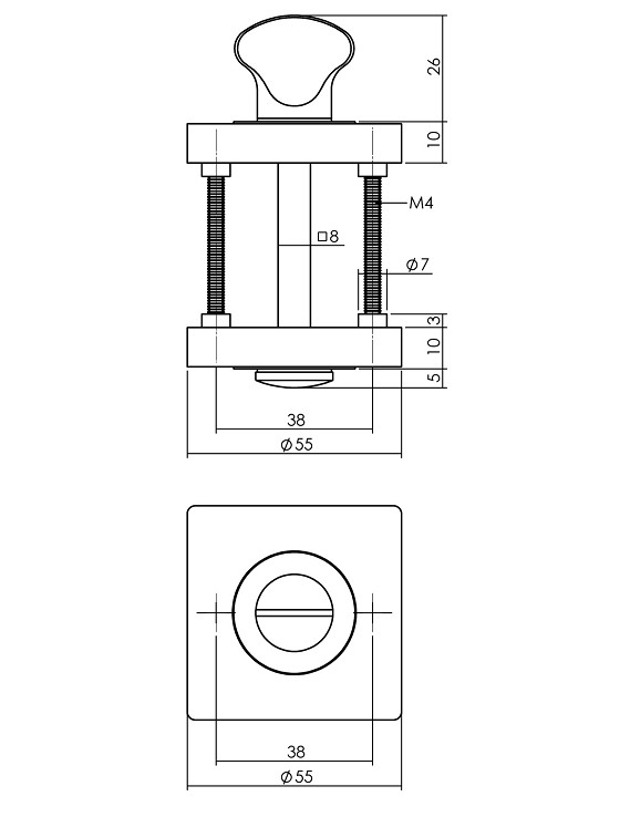 Intersteel wc-sluiting 8mm vierkant 55x55x10mm met nokken wit - Afbeelding 2
