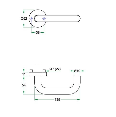 Deurkruk op rozet Uno rvs mat