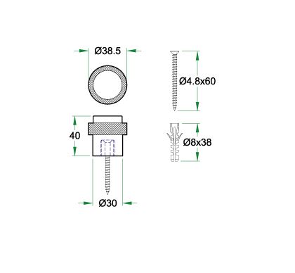 Deurstop vloermontage ø39x40mm zwart