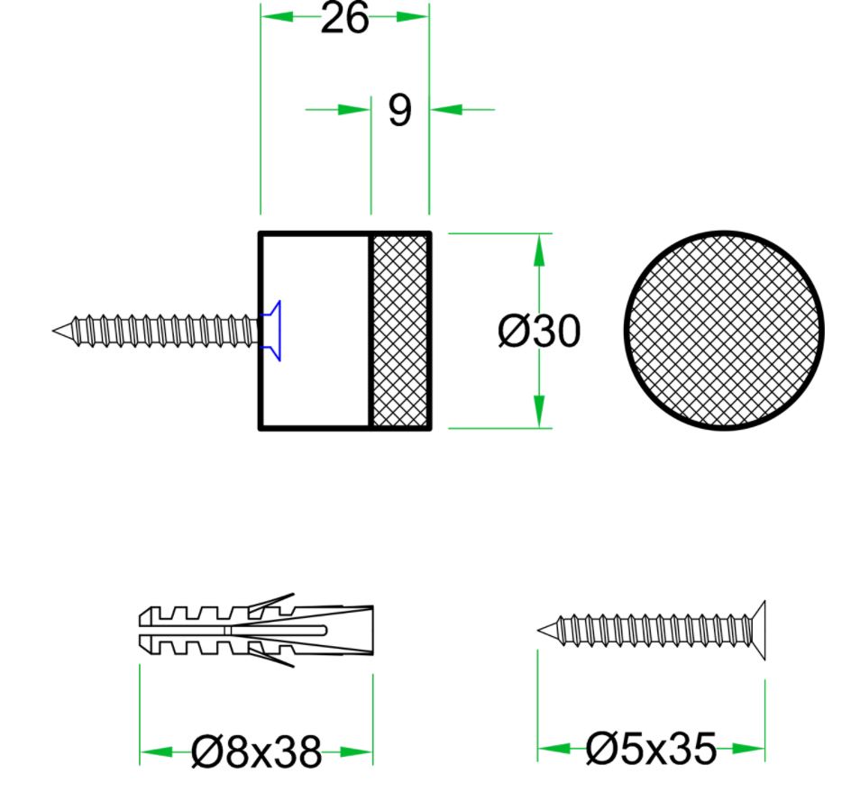 Deurstop wandmontage ø30x26mm zwart - Afbeelding 2