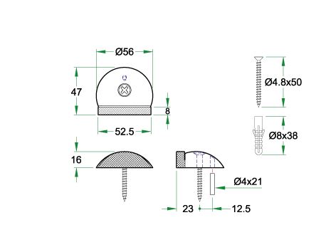 Deurstop vloermontage ø56x47mm zwart