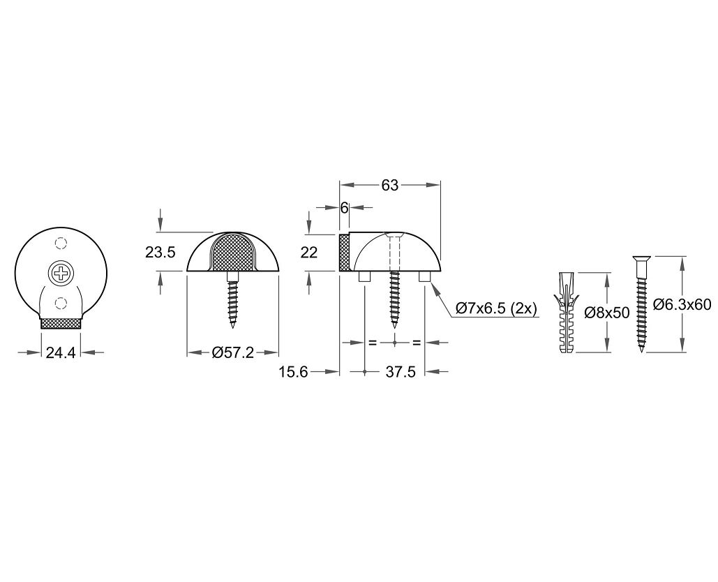 Deurstop vloermontage ø63x24mm zwart