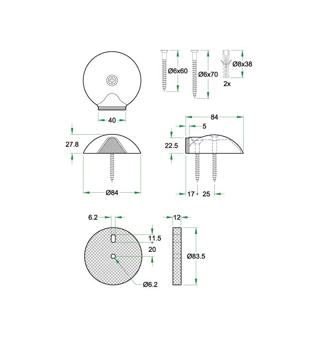 Deurstop vloermontage ø84x28mm zwart