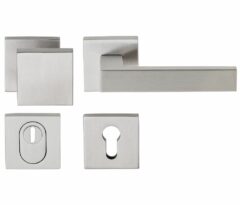 SKG3 knop/kruk Quattro op vierkant rozet rechts + kerntrekbeveiliging RVS