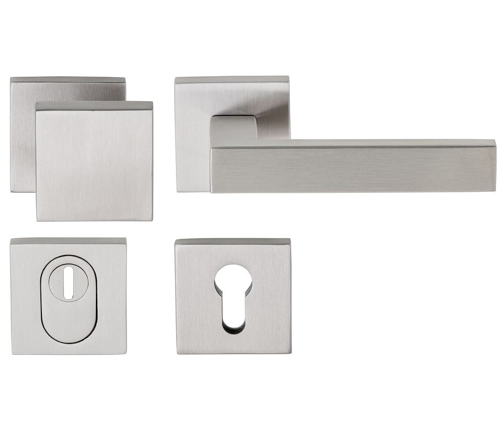 SKG3 knop/kruk Quattro op vierkant rozet rechts + kerntrekbeveiliging RVS