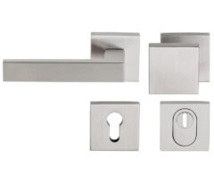 SKG3 knop/kruk Quattro op vierkant rozet links + kerntrekbeveiliging RVS