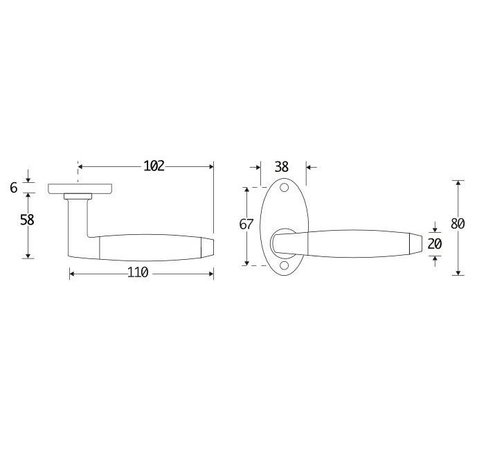 Deurkruk op rozet Ton ebben/elips mat nikkel ongelakt