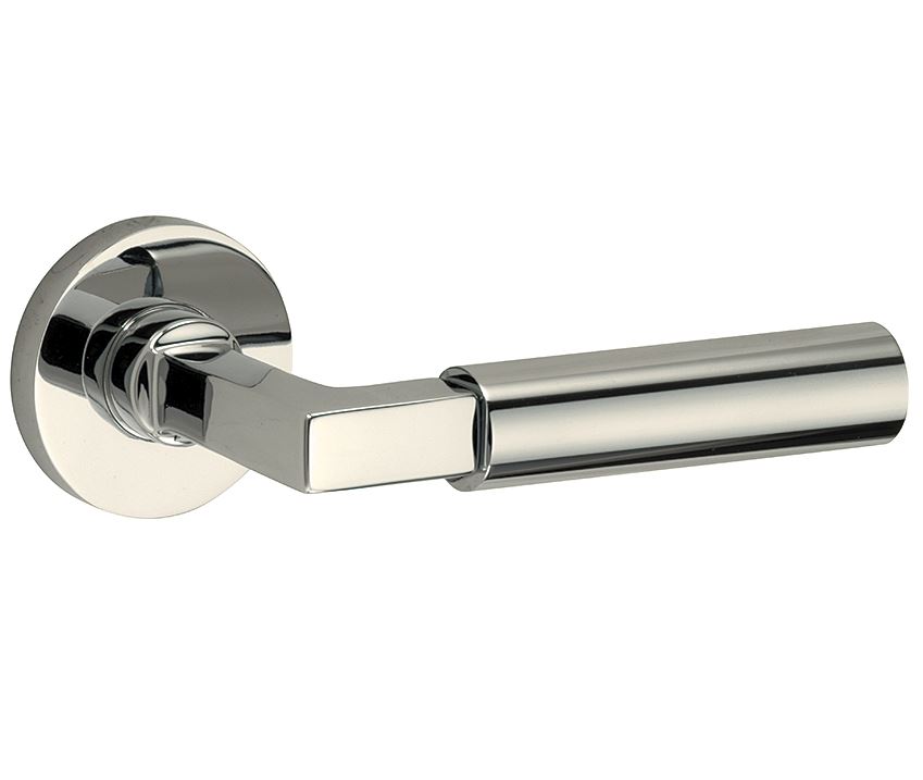 Deurkruk op geveerd rozet Bauhaus/Vivo glans nikkel