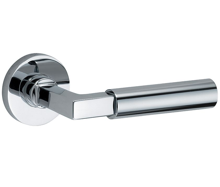 Deurkruk op geveerd rozet Bauhaus/Vivo glans chroom