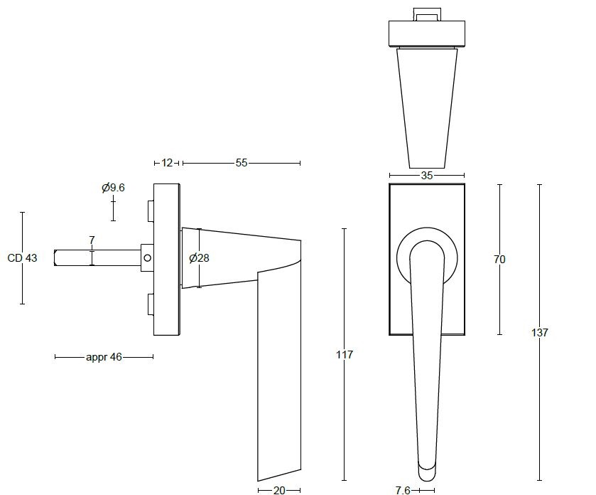 Draaikiepgarnituur CONE OH102DK mat rvs