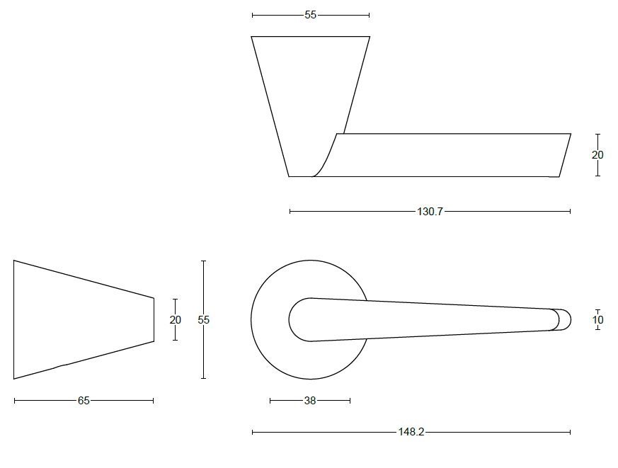 Gatdeel Rechts Deurkruk CONE OH100 op rozet PVD mat zwart