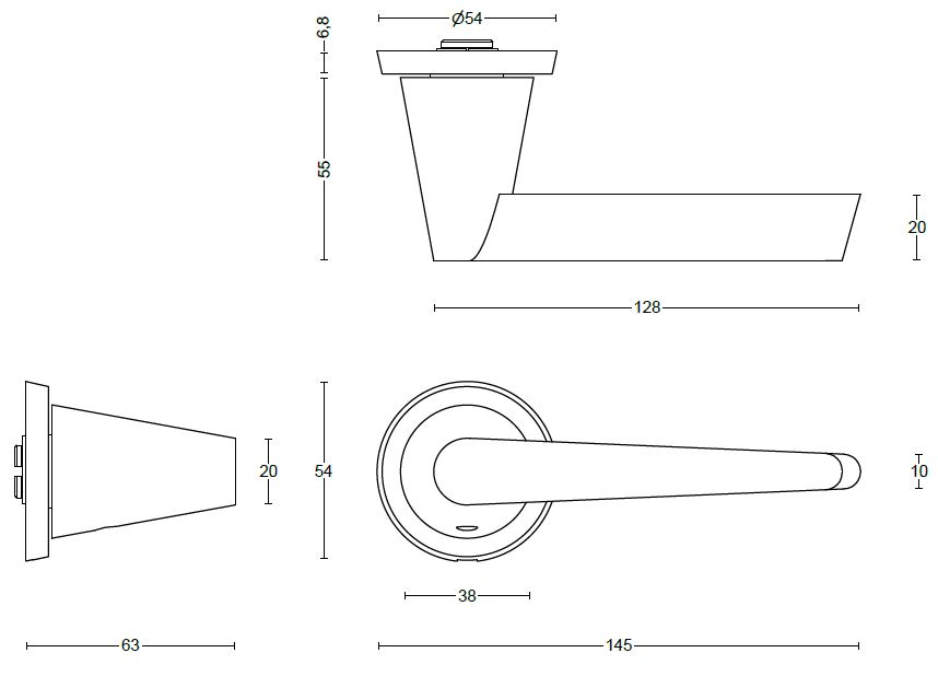 Gatdeel Rechts Deurkruk CONE OH101 op rozet mat rvs