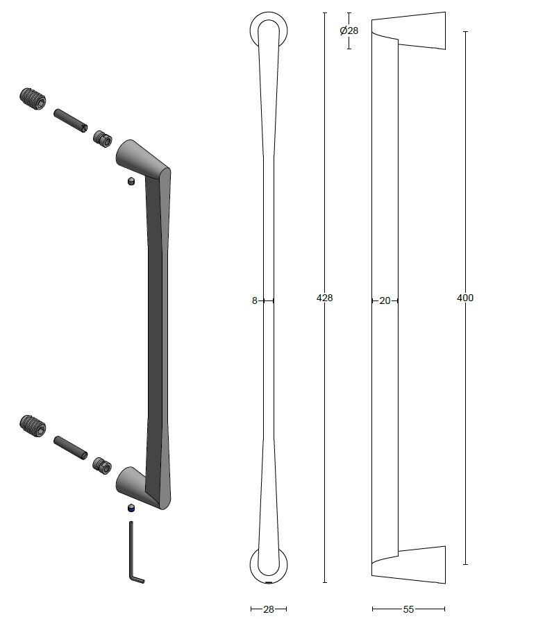 Deurgreep CONE OH400NP PVD mat zwart