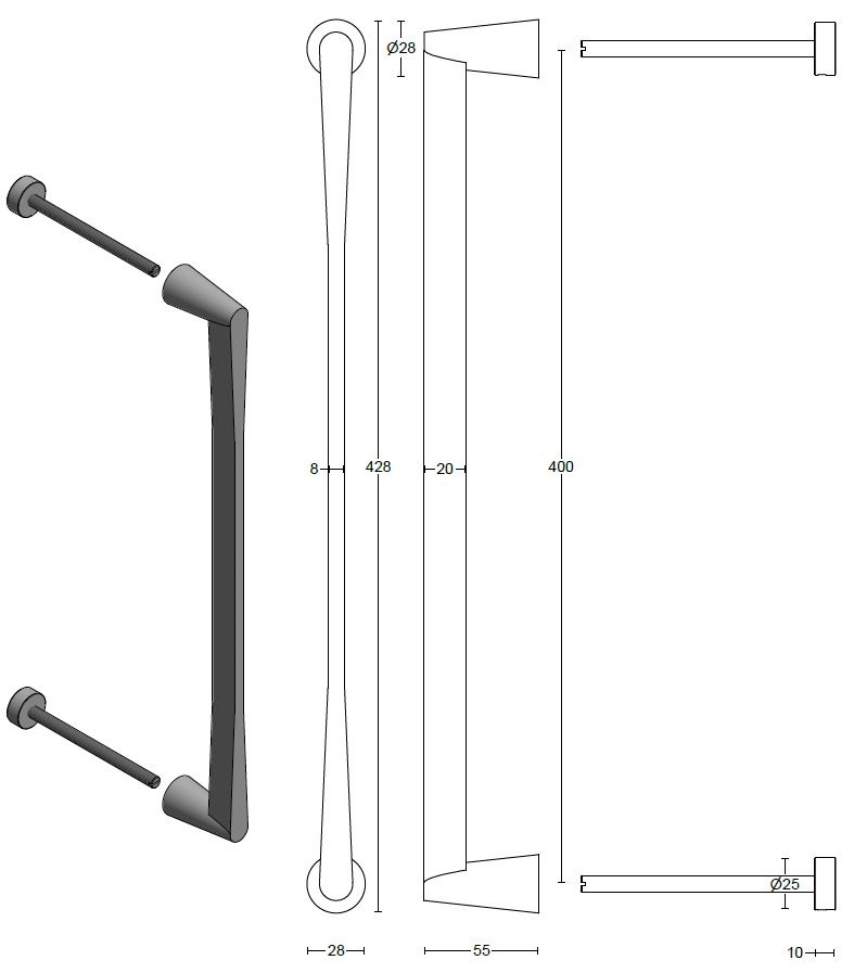Deurgreep CONE OH400PS PVD mat zwart