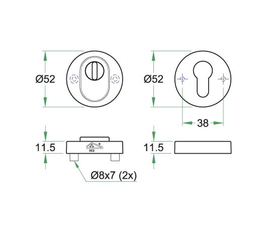 SKG3 Nova veiligheidsrozet rond met kerntrekbeveiliging rvs mat
