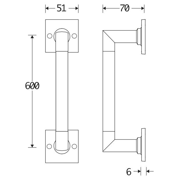 Deurgreep Bauhaus vierkant rozet 600 mm glans nikkel