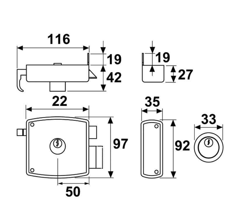 Oplegdeurslot 7490 DIN links antraciet gelakt