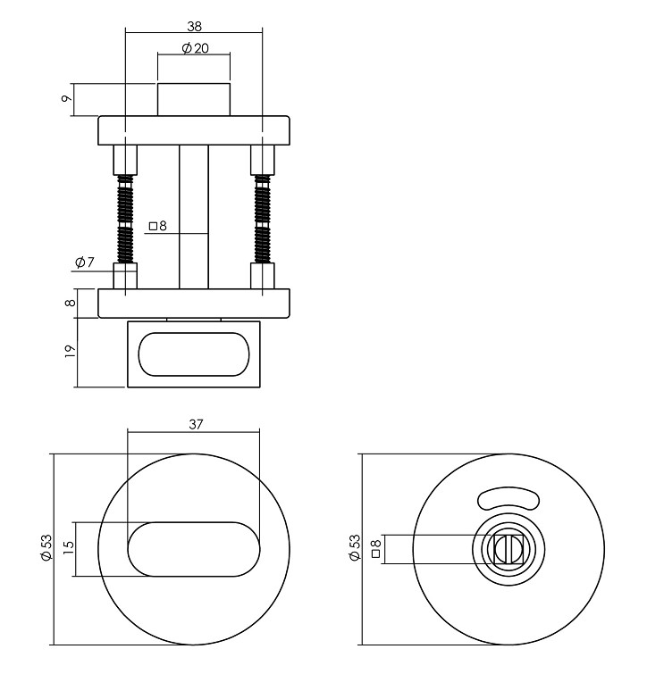 Intersteel wc-sluiting 8 mm met stiftbediening rvs - Afbeelding 2