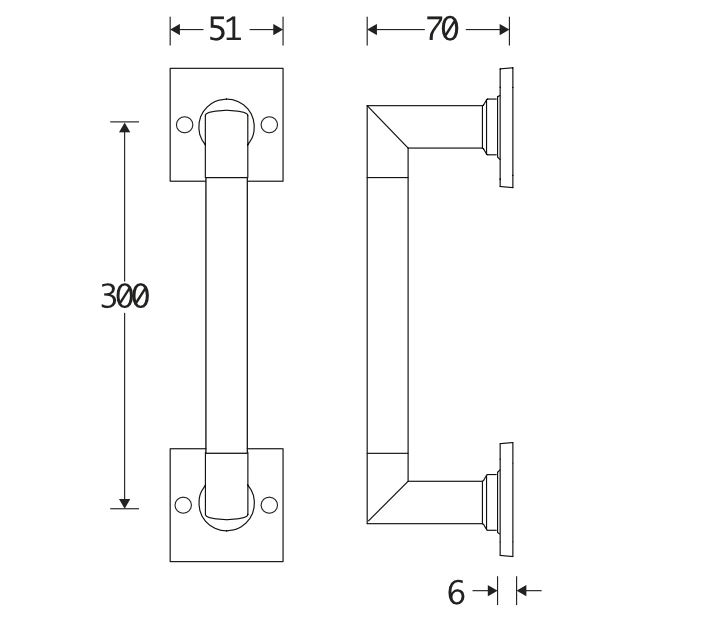 Deurgreep Bauhaus vierkant rozet 300 mm messing antiek
