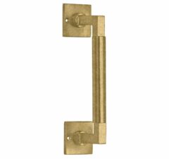 Deurgreep Bauhaus vierkant rozet 182 mm messing antiek