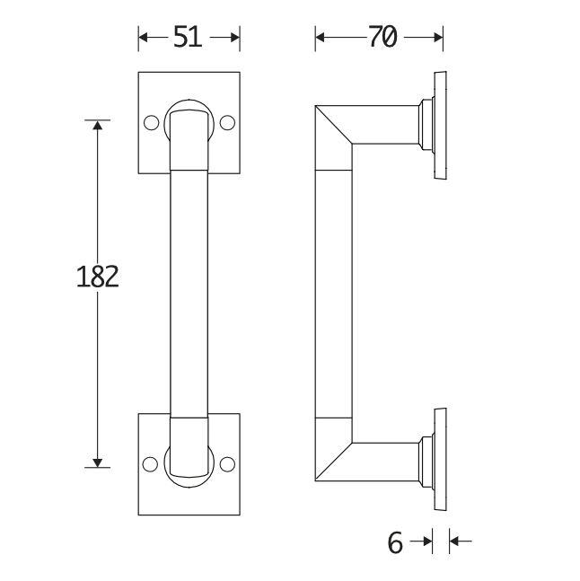 Deurgreep Bauhaus vierkant rozet 182 mm messing antiek