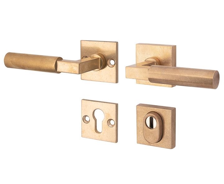 SKG3 kruk/kruk op rozet Bauhaus Links + kerntrekbeveiliging messing antiek