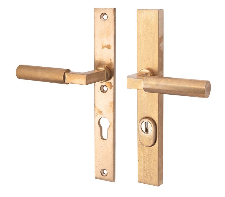 SKG3 PC92 kruk/kruk op smalschild Bauhaus Links + kerntrekbeveiliging messing antiek