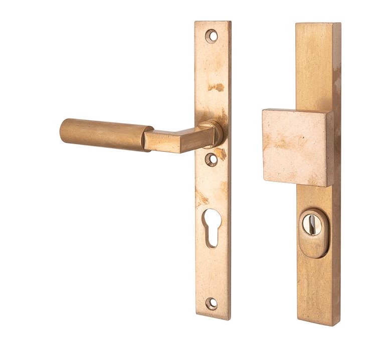 SKG3 PC55 knop/kruk op smalschild Bauhaus Links + kerntrekbeveiliging messing antiek