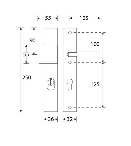SKG3 PC55 knop/kruk op smalschild Bauhaus Rechts + kerntrekbeveiliging messing antiek